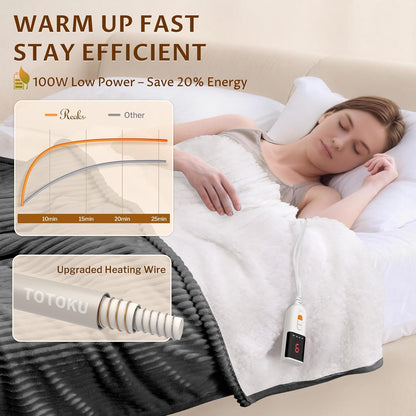 Reaks Electric Heated Throw Blanket, Silky Soft Flannel & Sherpa Heating Blanket Throw with 5 Heat Levels & 3 Hours Auto Off, Warm Gifts for Women Mom Grandma, ETL Certified (50x60 inches, White)