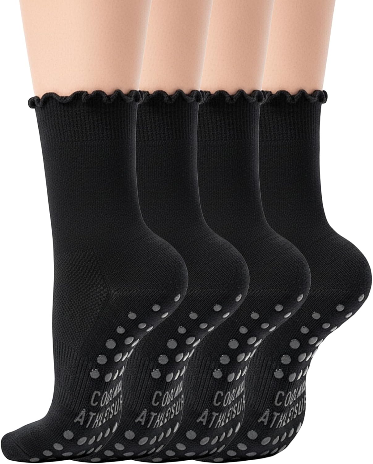 COOLMATE Pilates Socks with Grips for Women, Yoga Socks, Crew Non Slip Women for Barre, Pilates Gifts for Women - Colors B