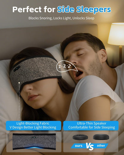 Sleep Headphones Bluetooth 6.0 Headband, 3-IN-1 Sleeping Headband Headphones for Side Sleepers with 20H PlayTime, HD Stereo, Removable and Washable Wireless Headband for Sleeping Sport (Black)