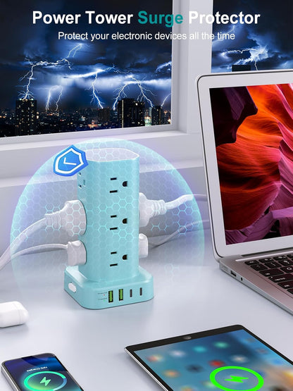 6FT Power Strip Tower Surge Protector, 12 Wide Spaced Outlets, 4 USB