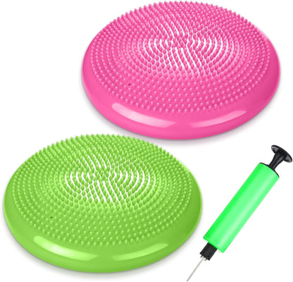 Silipull 2 Pcs Wiggle Seat Inflated Wobble Cushion Flexible Balance Disc with Air Pump for Core Stability Strengthening Improving Posture Physical Exercise