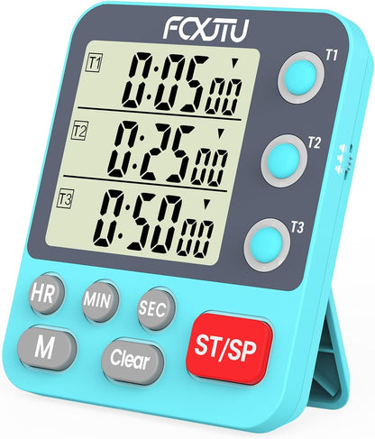 Digital Dual Kitchen Timer, 3-Channel Magnetic Countdown Timer for Cooking