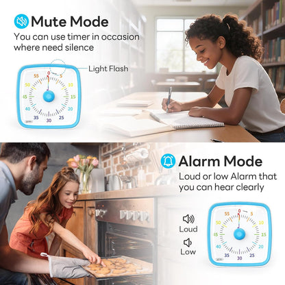 Yunbaoit Visual Timer with Night Light, 60-Minute Countdown Timer for Kids and Adults, Silent Classroom Timer, Time Management Tool for Home, School, or Work (Light Blue)