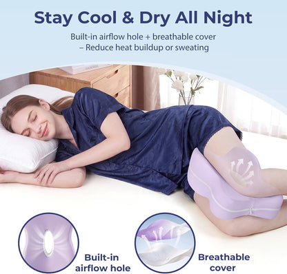 13" Extended-Length Knee Pillow for Side Sleepers with Full Thigh Support | Memory Foam Leg Pillow for Side Sleeping with Airflow Vent Reduces Heat – No Stiffening, Relieves Back/Hip/Knee Pain