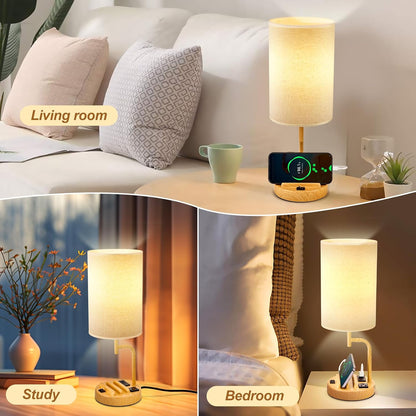 Dreamholder Table Lamp with 3 USB Charging Ports, Modern Desk Lamp with AC Outlet and Phone Stands, Perfect Bedside Lamp for Bedroom, Living Room, Office (Pack of 2), Cream
