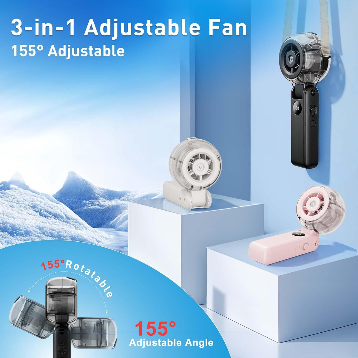 Portable Fan Handheld, Powerful Cooling Misting Fan Rechargeable
