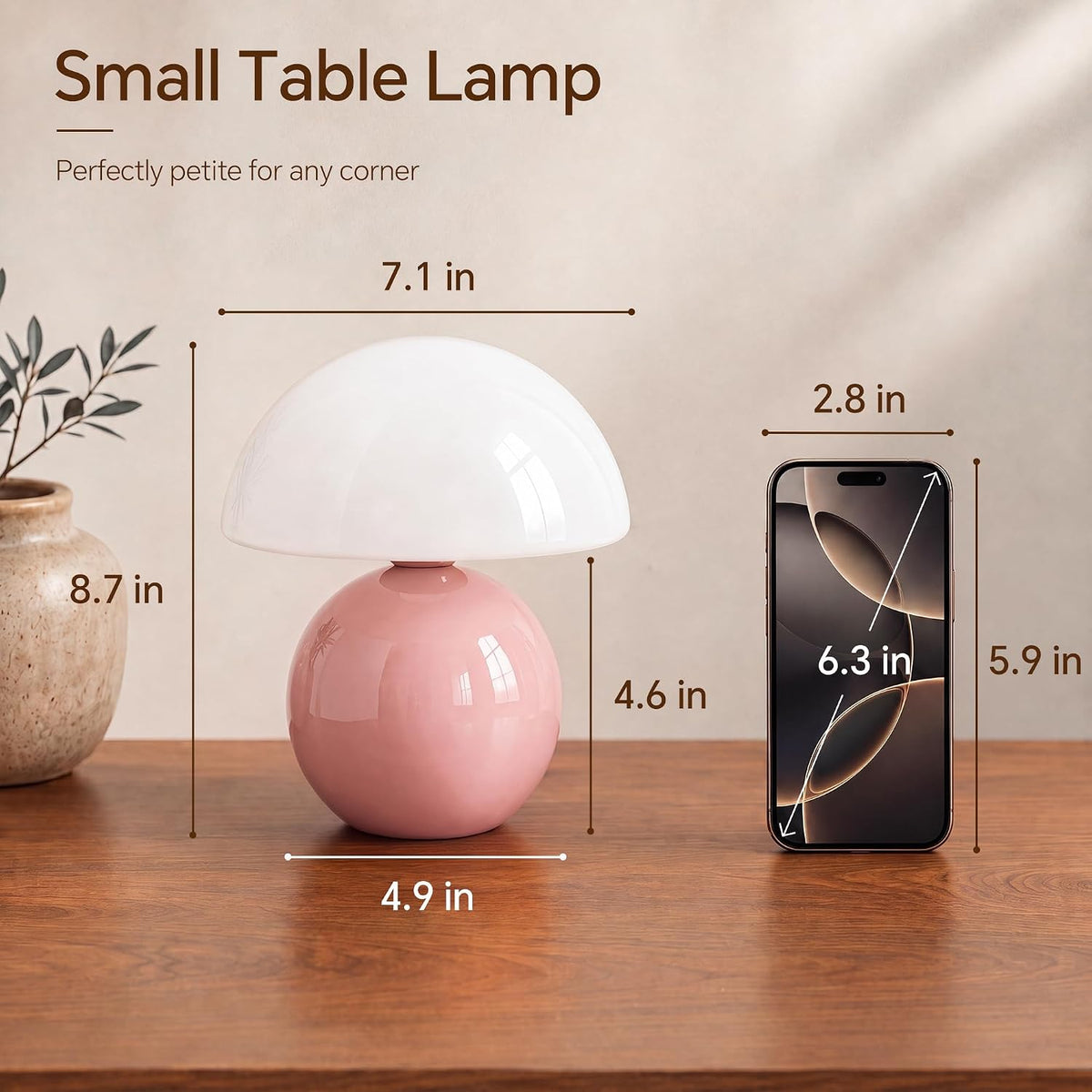 Dawnwake Mushroom Lamp Table Lamp for Bedroom-Small Desk Table Lamps,White