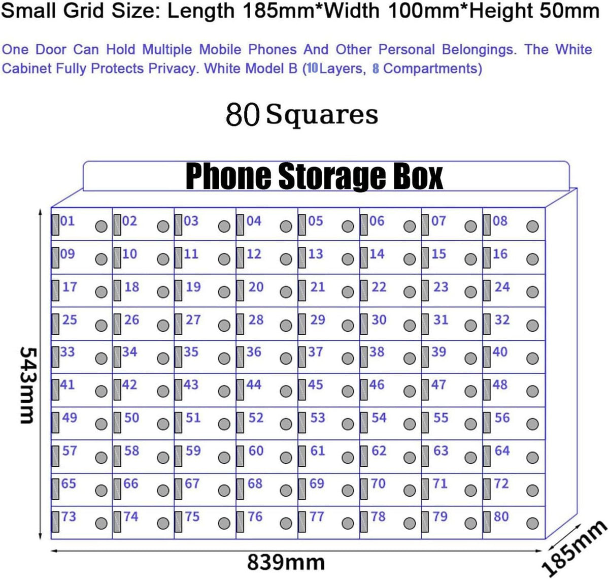 Acrylic Phone Storage, Wall-Mounted Charging Station, 40 Slots Pocket Holder for Mobile Phones, Compact Desk for Home & Office Use,80Slots
