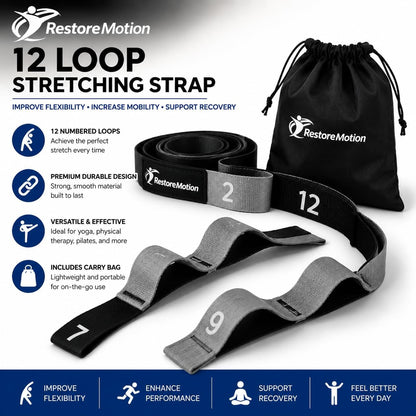 12 Loop Stretching Strap for Physical Therapy, Yoga, Flexibility & Rehabilitation