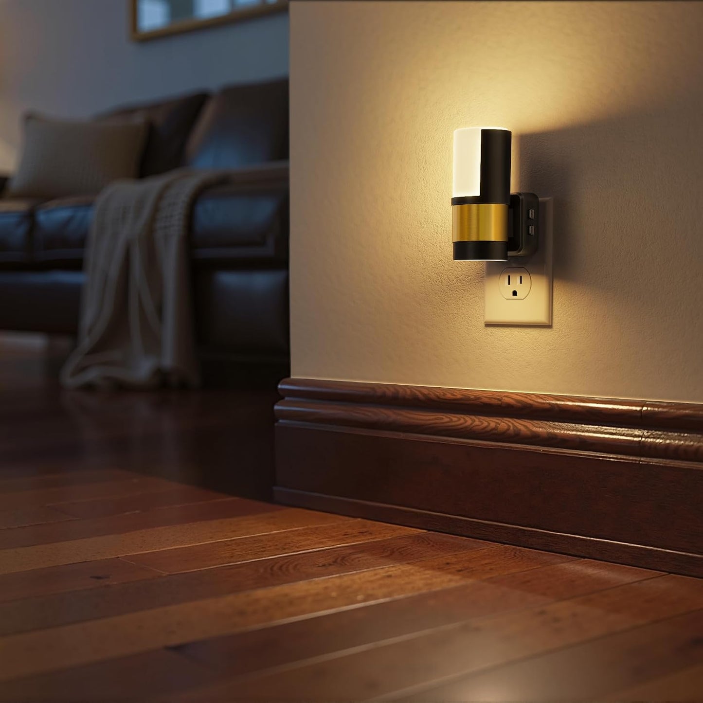 Briignite Night Lights Plug into Wall, Modern LED Night Light Plug in, Dusk to Dawn Sensor,Amber Night Light 0-100LM Adjustable Brightness, Dimmable NightLight for Hallway, Bedroom, Stairway, 2 Pack