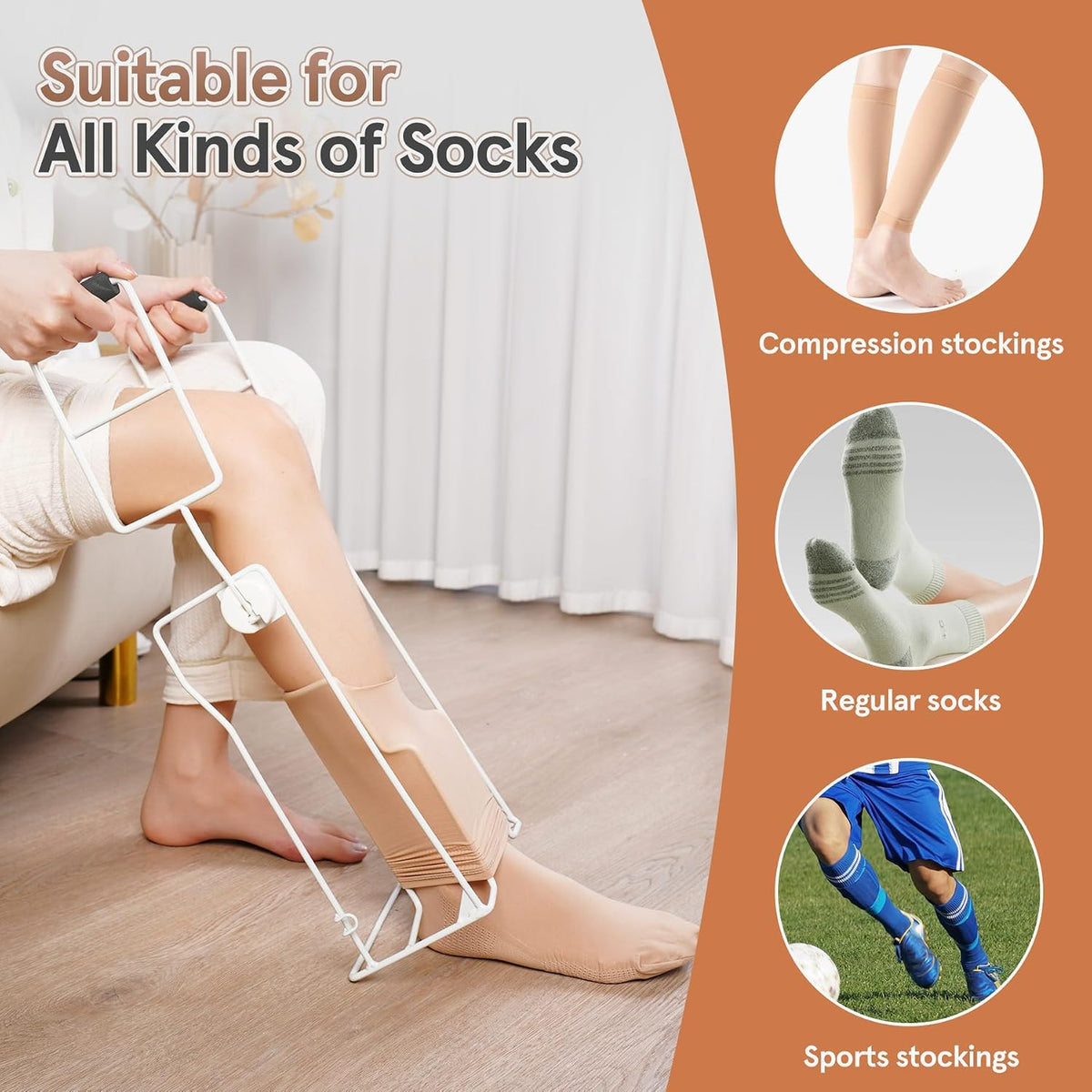 Large Compression Sock Aid Device, for People with Swollen Legs