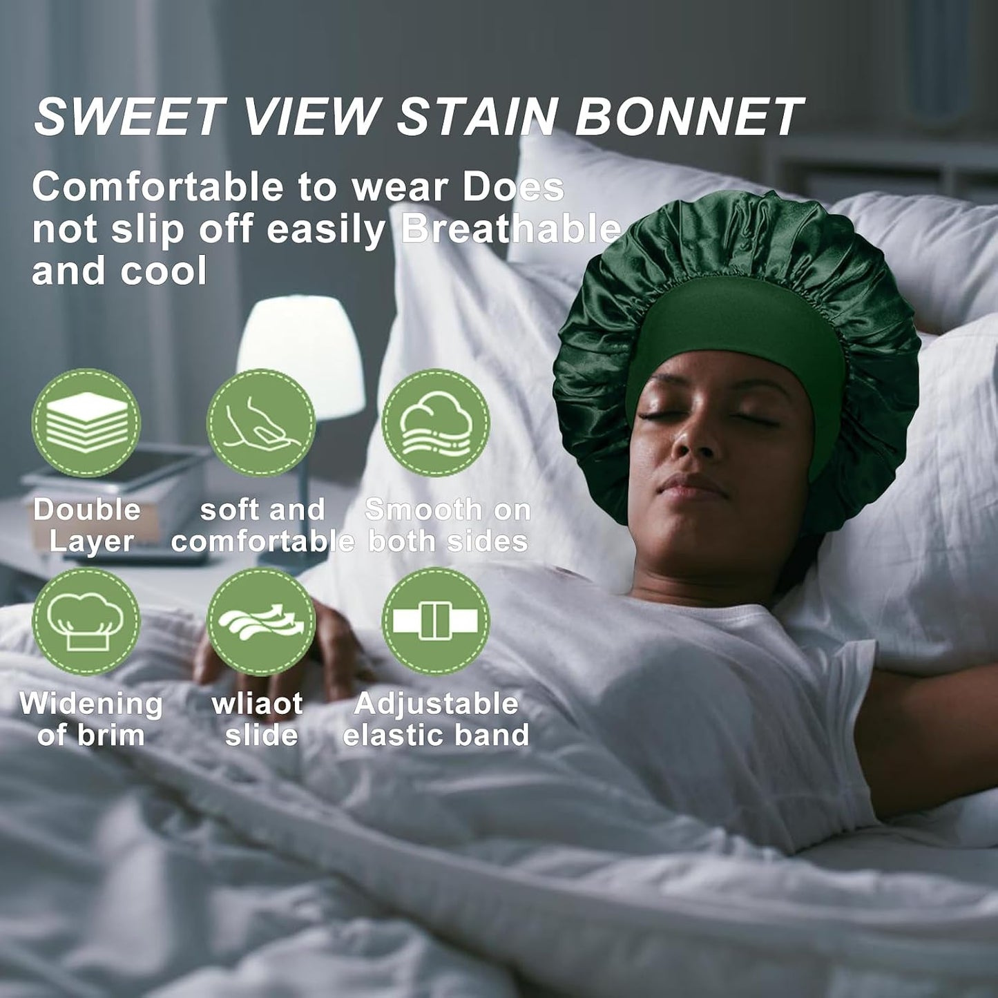 4PCS Silk Satin Bonnets for Black Women & Men - Elastic Wide Band Hair Wrap Cap for Curly Hair - Shower Cap for Sleeping (Black, Peacock Blue, Pink, Khaki)