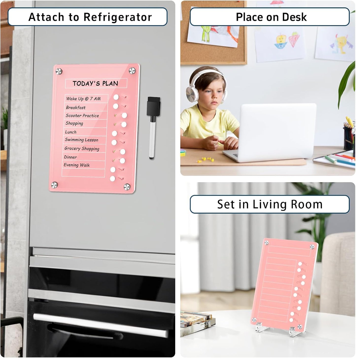 NiHome Acrylic Magnetic to Do List Planning Board with Sliders & Desktop Stand, Chore Chart for Kids & Adults, Checklist Routine Chart Task Board for Fridge & Desk, for Magnetic Metal Surfaces Only