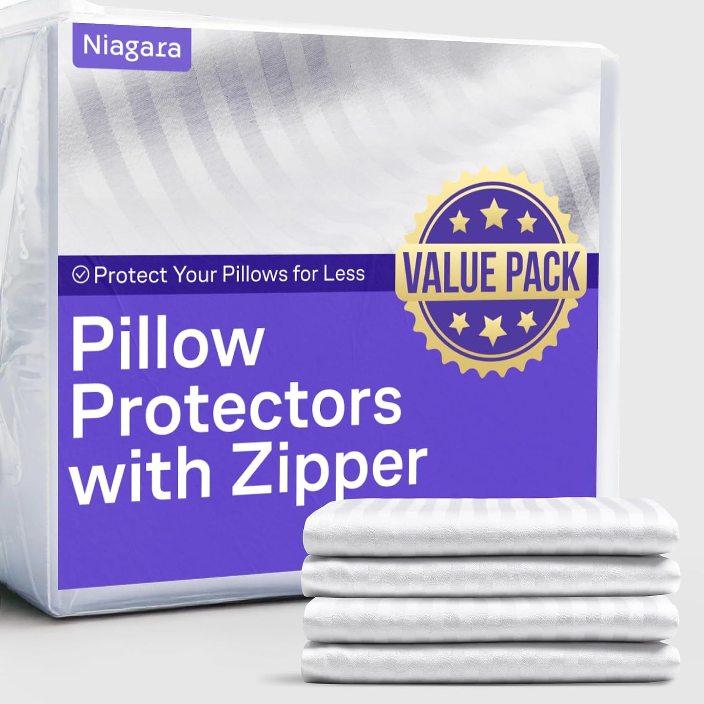 Ultra Soft Pillow Protectors with Zipper Standard Size - Set of 8 Breathable Pillow Covers - 100% Protection Against Stains, Dust & Dirt - Machine Washable (White)