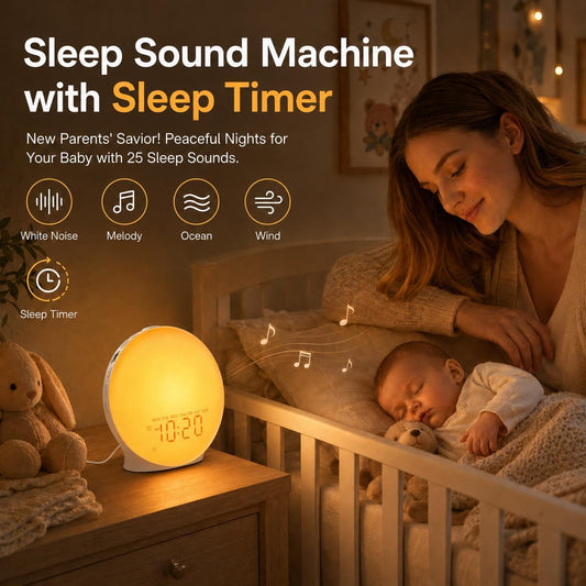 JALL Sunrise Alarm Clock White Noise Machine with 25 Nature Sleep Sounds, Fully Dimmable Clock for Bedrooms, Heavy Sleepers, 17 Light Modes, Bluetooth Speaker