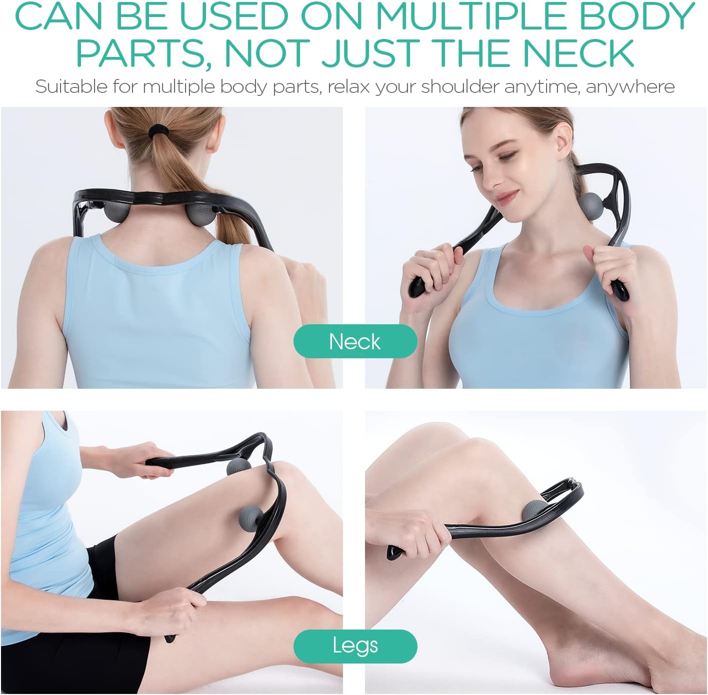VOYOR Neck Massager Shiatsu Deep Tissue Dual Trigger Point Shoulder Massager for Pain Relief, Ergonomic Handle Design, Lightweight & Portable MS110