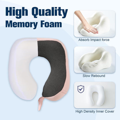 Cirorld Neck Pillow for Traveling, Travel Pillows for Airplanes,100% Pure Memory Foam Travel Neck Pillow, Adjustable Flight Pillow, Portable Plane Accessories with Eye Mask, Earplugs, Carry Bag