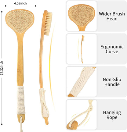 Long Handle Bath Brush-Back Scrubber for Shower, Exfoliating Body Brush with Bristles for Wet & Dry Brushing, Shower Brush for Men & Women