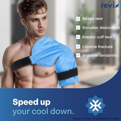 REVIX Shoulder Ice Pack for Rotator Cuff Cold Therapy, Arm Gel Ice Pack for Injuries Reusable, Flexible Cold Compression Wrap for Post-Workout Recovery, Fatigue and Shoulder Discomfort, Blue