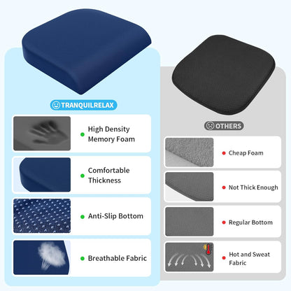 TranquilRelax Large Seat Cushion, Memory Foam Cushion for Long Sitting Hours on Office Chair, Car Seat, Non-Slip Chair Pad for Sciatica, Coccyx, Tailbone Pain Relief & Post-Surgery Recovery (Black)