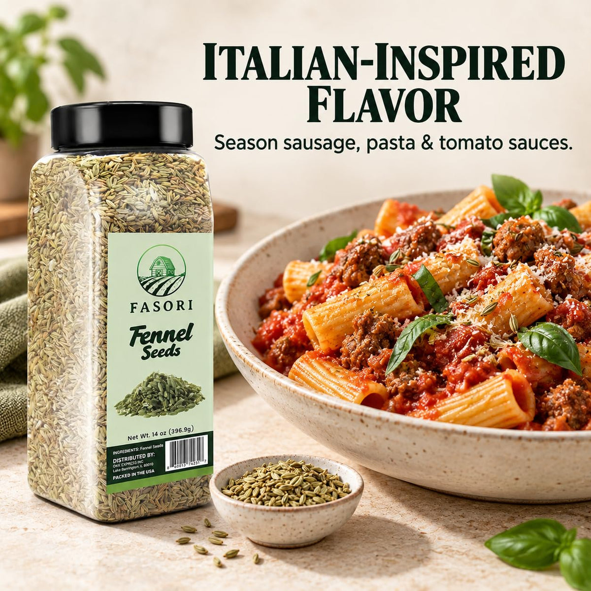 Fasori Fennel Seeds Whole 14 oz (397 g) – Premium Dried Fennel Seed, Aromatic Mediterranean & Indian Spice for Cooking, Tea & Seasoning
