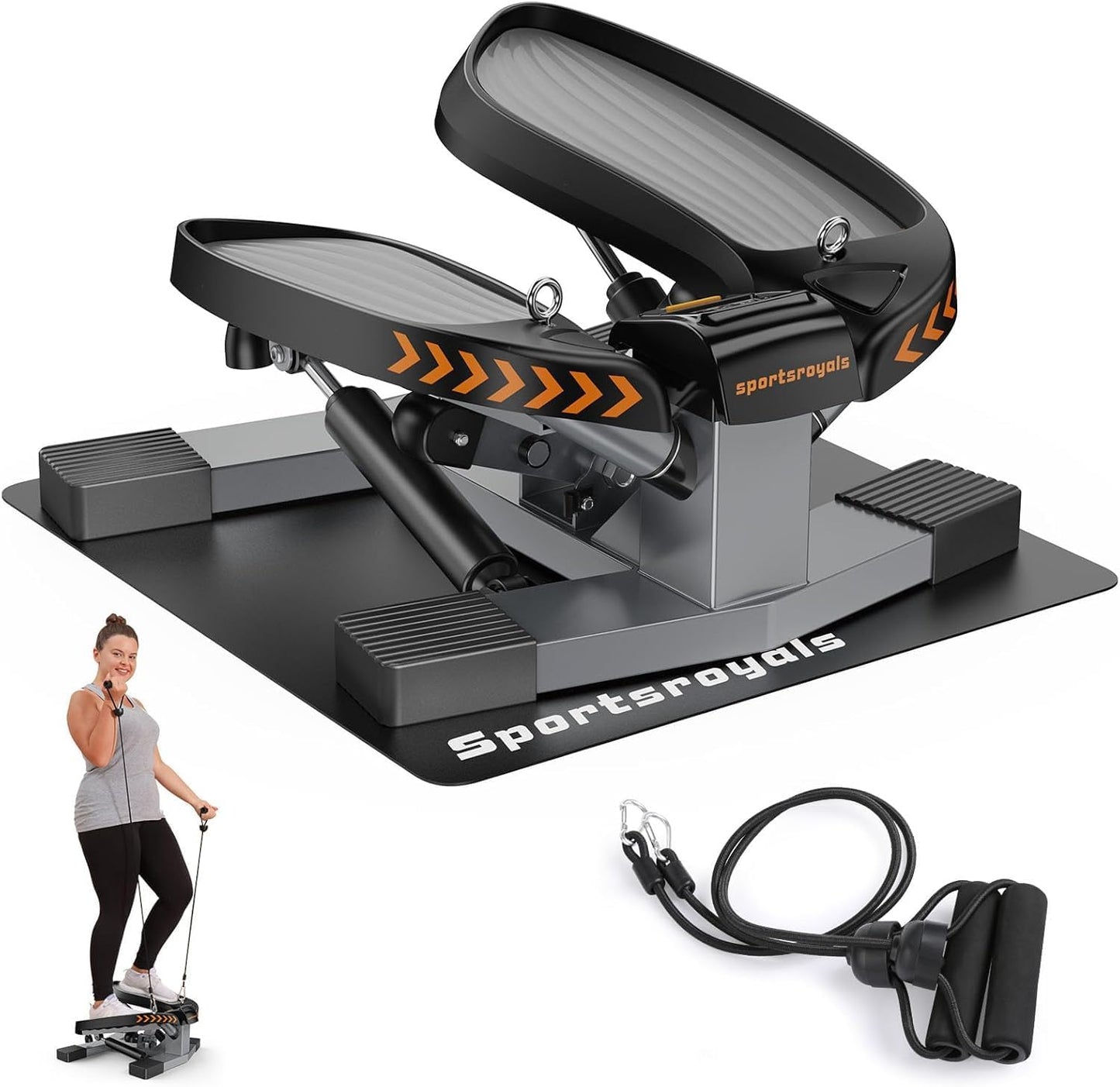 SPORTSROYALS Stair Stepper,Twist/Mini Stepper for Exercise at Home,Step Machine with Resistance Bands for Full Body Workout, 350lbs+ Capacity