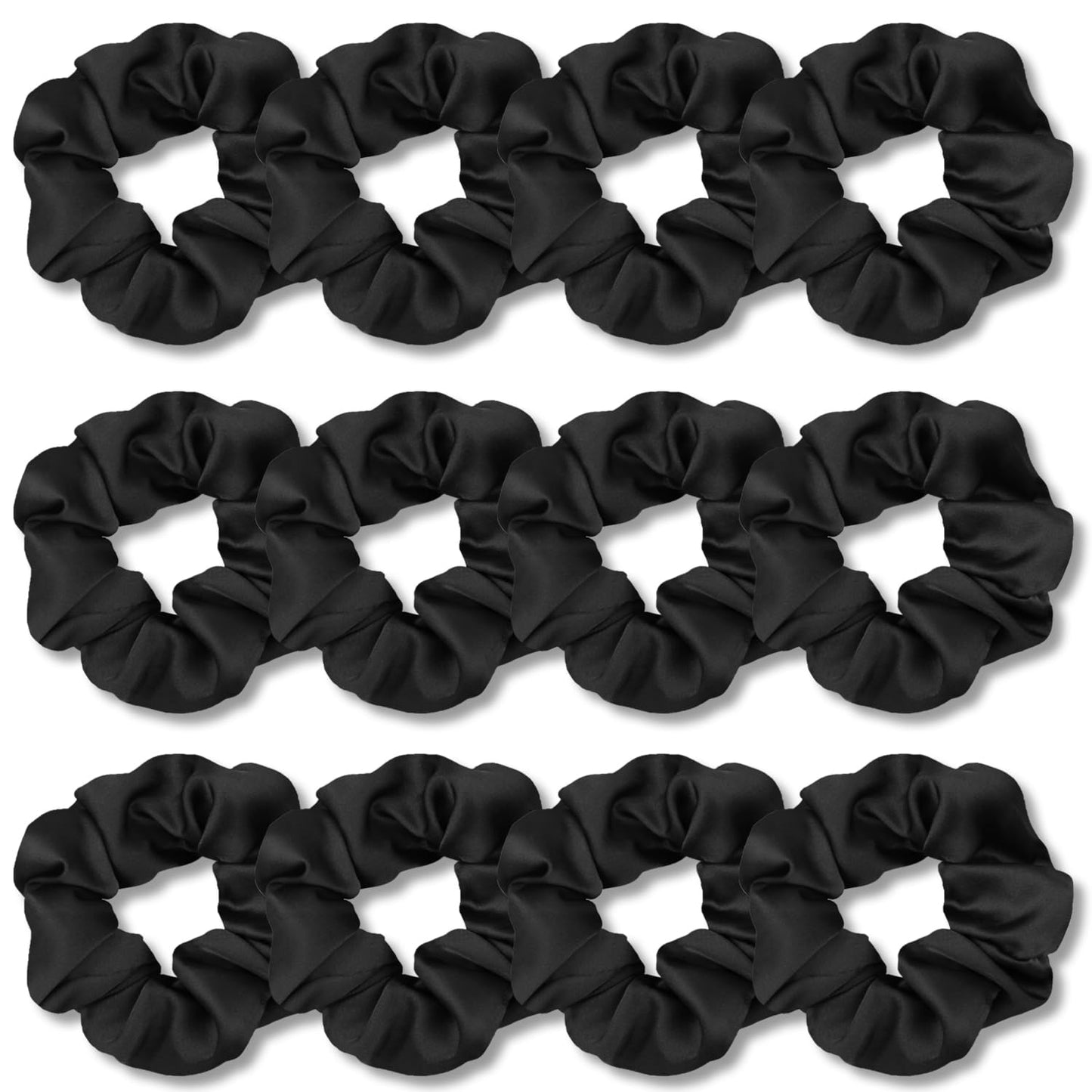 IVARYSS Scrunchies for Hair Sleep, Premium Satin Soft Than Silk for Women Curly Hair, Cute Bands Ties for Girls Thin | Thick Hair Styling, 12 Pack, Black