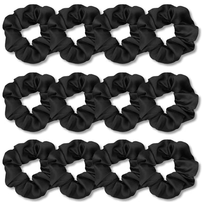 IVARYSS Scrunchies for Hair Sleep, Premium Satin Soft Than Silk for Women Curly Hair, Cute Bands Ties for Girls Thin | Thick Hair Styling, 12 Pack, Black
