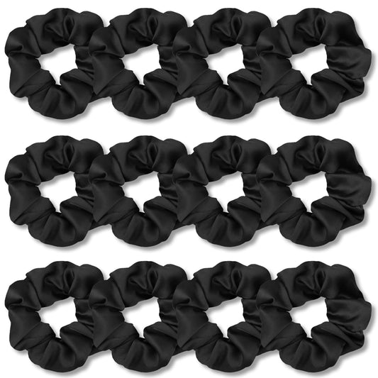 IVARYSS Scrunchies for Hair Sleep, Premium Satin Soft Than Silk for Women Curly Hair, Cute Bands Ties for Girls Thin | Thick Hair Styling, 12 Pack, Black