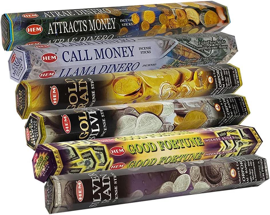Hem Incense Sticks Variety Pack #23-120 Insence-Sticks (6 Incents x 20 Insense) + Incense Stick Holder with 6 Most Liked Scents Including Patchouli Dragons Blood White Sage Frankincense-Myrrh