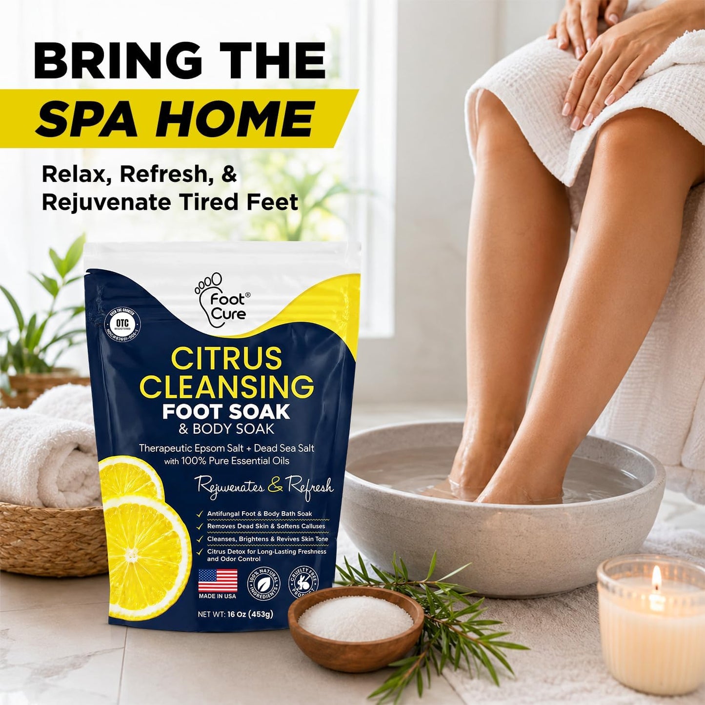 FOOT CURE Tea Tree Oil Foot Soak with Epsom Salt - Best Toenail Fungus Treatment, Athletes Foot & Softens Calluses - Soothes Sore & Tired Feet, Fungal Toe, Foot Odor Scent, Spa Pedicure (Pack of 2)