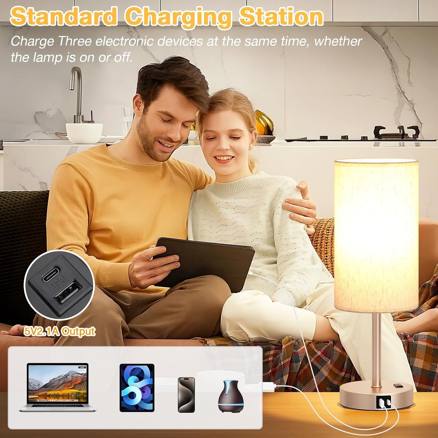 Dicoool Touch Bedside Table Lamp with USB - 3 Way Dimmable Wood Lamp for Bedroom Nightstand, Desk Lamp with Charging Station for Dorm, Living Room, Office, Kids Room, Small, 14in