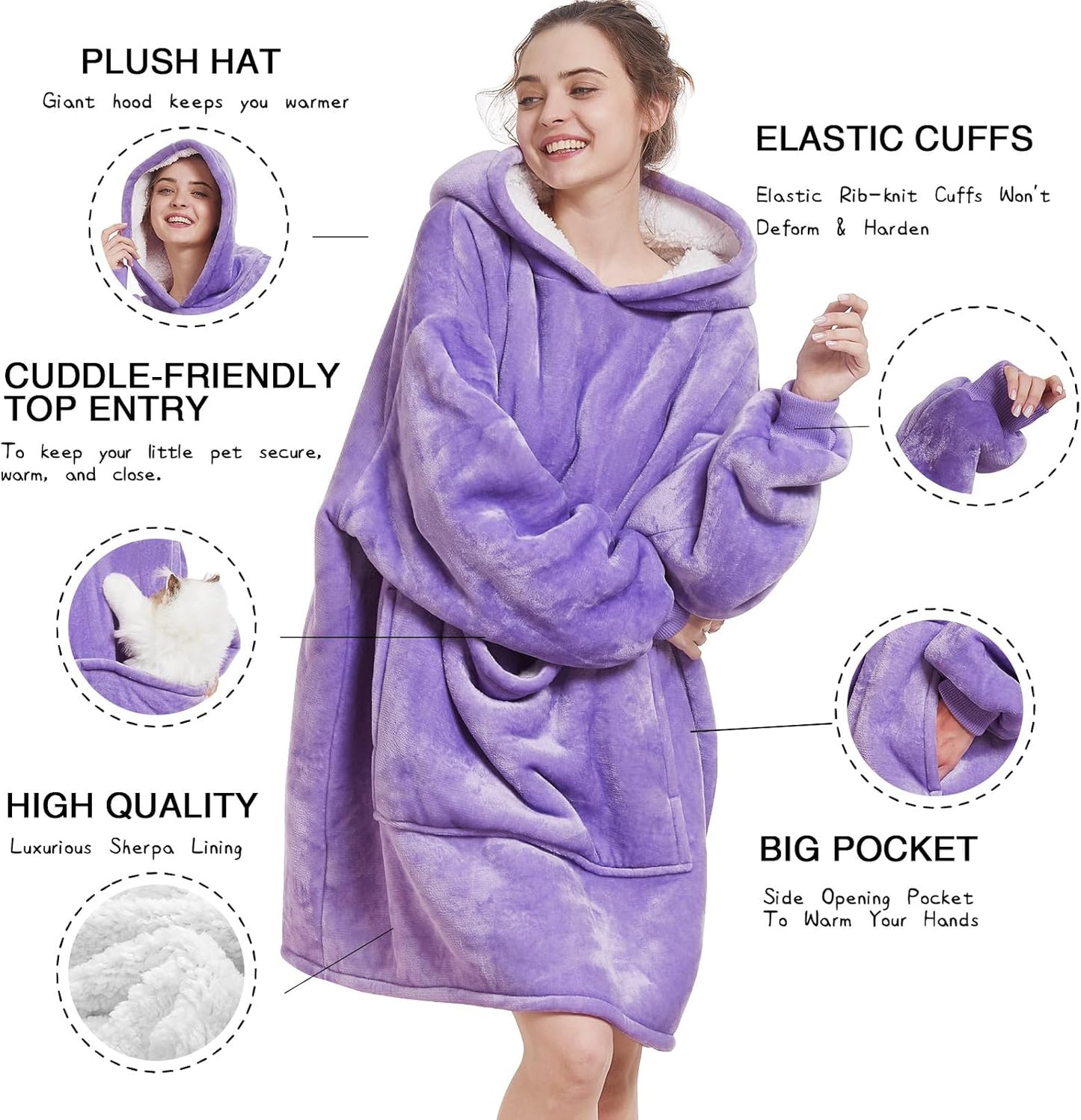Aemilas Wearable Blanket Hoodie - Warm Sherpa Blanket Sweatshirt as Gifts for Adult Women Mom Men, One Size Fits All