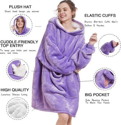 Aemilas Wearable Blanket Hoodie - Warm Sherpa Blanket Sweatshirt as Gifts for Adult Women Mom Men, One Size Fits All