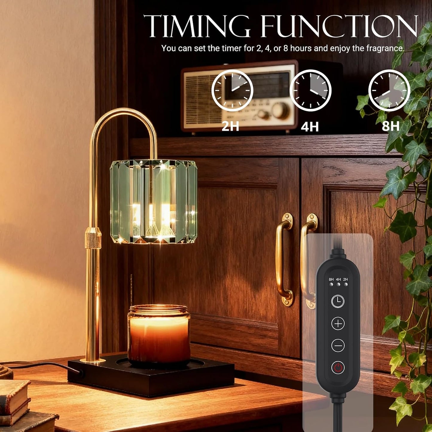 Yuichoy Candle Warmer Lamp with Timer, Dimmable Electric Candle Wamer Adjustable Height, Gifts for Women Mom, Glass Modern Candles Melter Lamp, Black