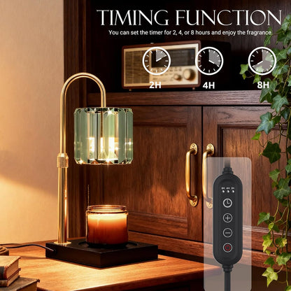 Yuichoy Candle Warmer Lamp with Timer, Dimmable Electric Candle Wamer Adjustable Height, Gifts for Women Mom, Glass Modern Candles Melter Lamp, Black