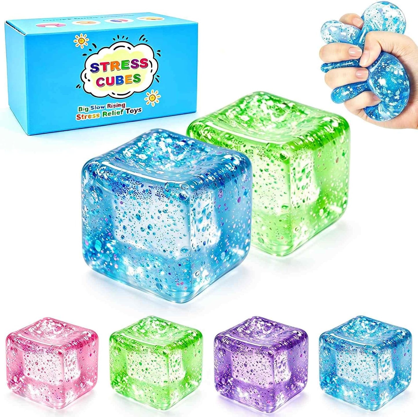 Square Squishy Squeeze Fidget Toys: Stress Relief Toys for Men Super Soft Slow Rising Cube - Sensory Desk Toys for Office Stress, Anxiety Relief & Focus - Cool Birthday Party Favors for Teens & Adults
