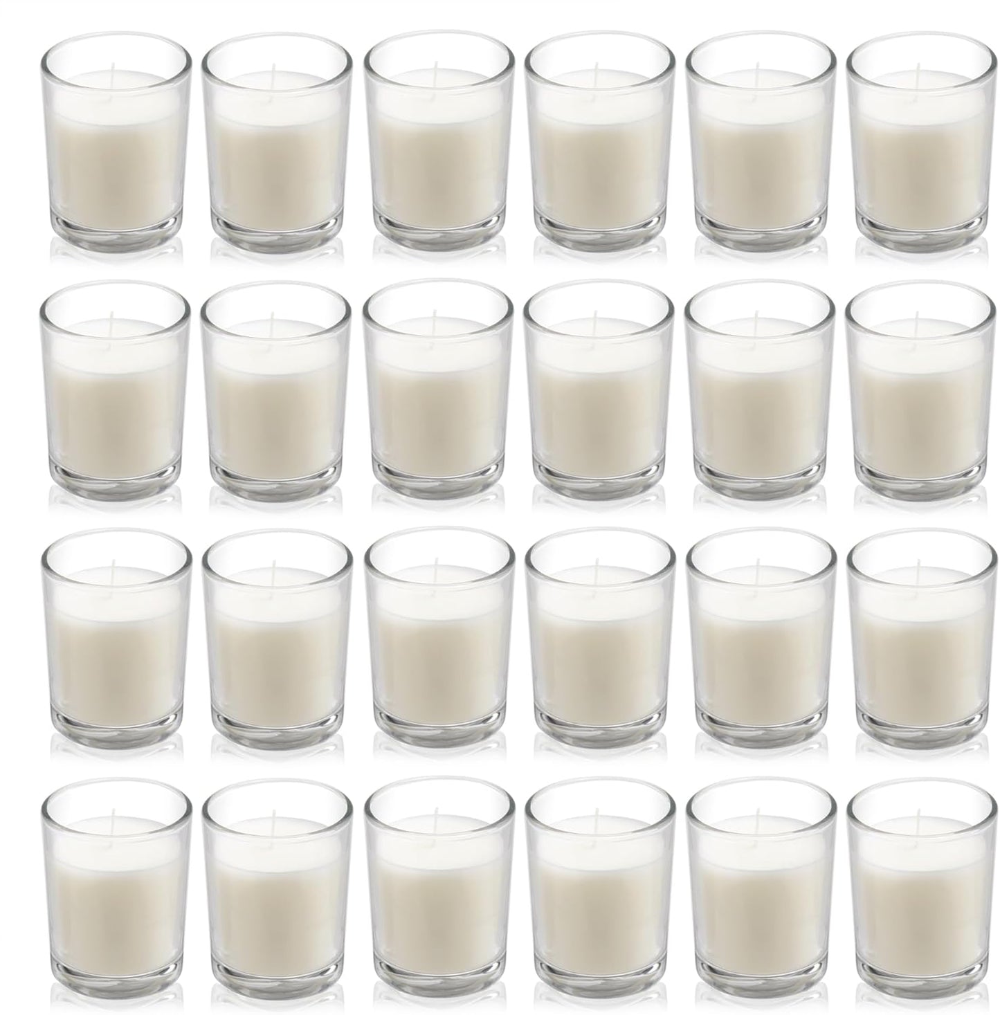 Housecret 24 Pack Warm White Unscented Clear Glass Filled Votive Candles. Hand Poured Wax Candle Ideal Gifts for Aromatherapy Spa Weddings Birthdays Holidays Party