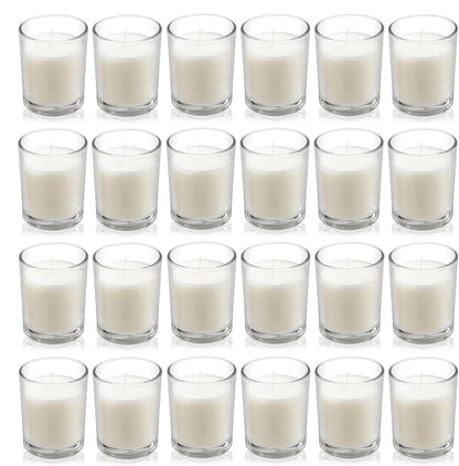Housecret 24 Pack Warm White Unscented Clear Glass Filled Votive Candles. Hand Poured Wax Candle Ideal Gifts for Aromatherapy Spa Weddings Birthdays Holidays Party