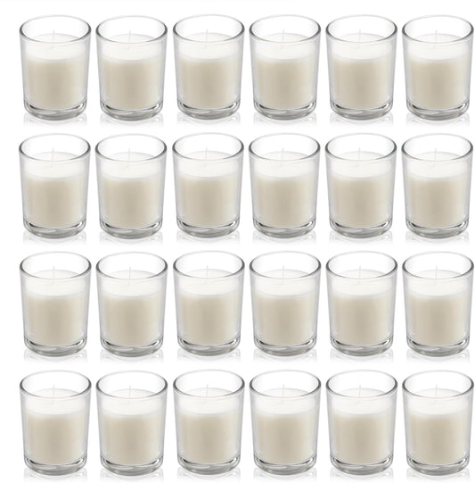 Housecret 24 Pack Warm White Unscented Clear Glass Filled Votive Candles. Hand Poured Wax Candle Ideal Gifts for Aromatherapy Spa Weddings Birthdays Holidays Party