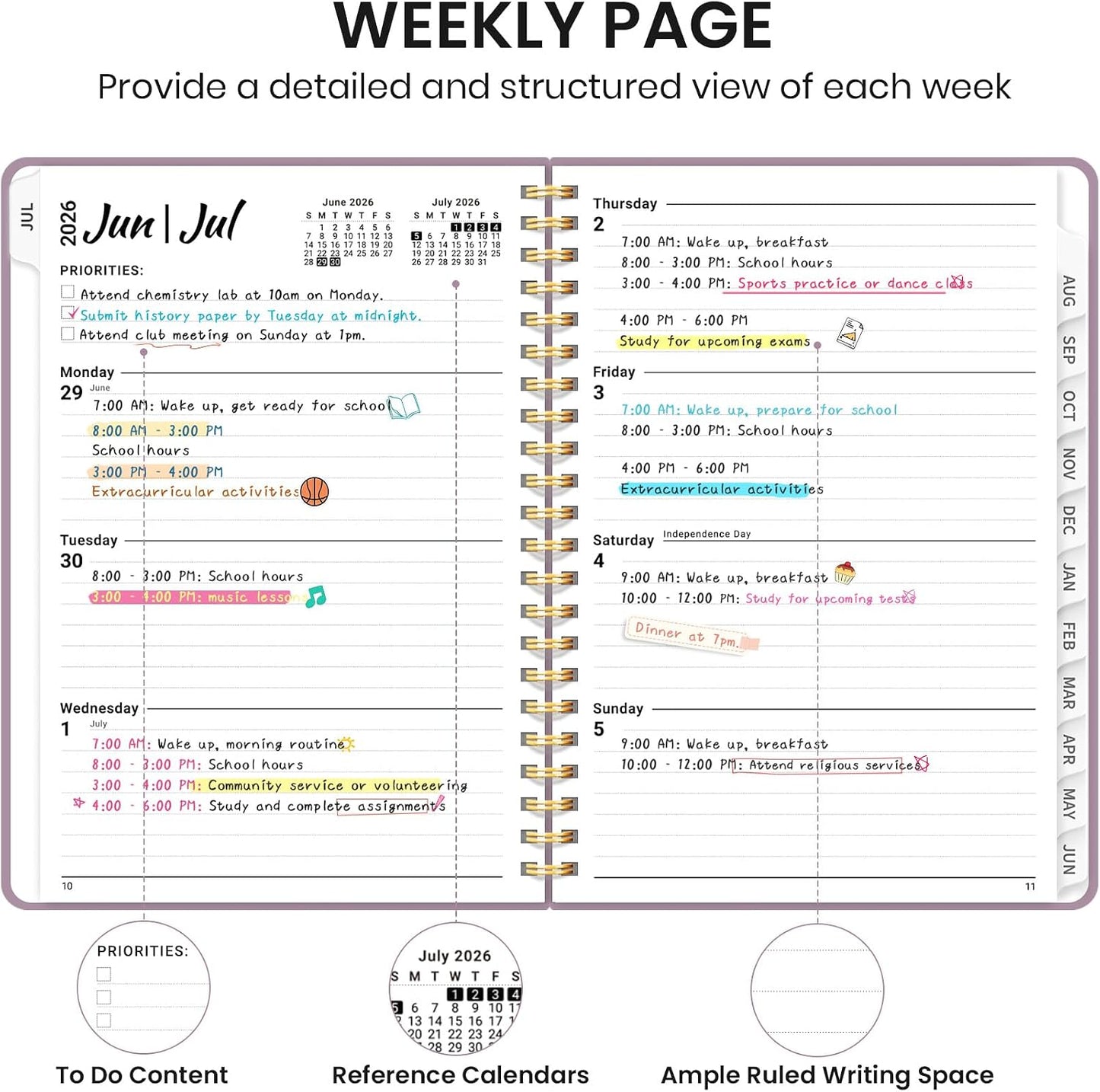 Planner 2026-2027 for Women & Men, Academic Monthly and Weekly Calendar Planner, Jul 2026 - Jun 2027, A5 (6.3" x 8.5"), Teacher Student Planning Book with Tabs, Ideal for Office School Supplies - Pink