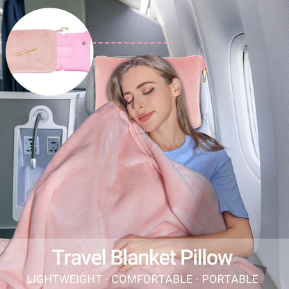 Compact Travel Blanket for Airplane, Premium Soft 2-in-1 Blanket with Pillowcase and Carry Bag, Lightweight Travel Essentials with Luggage Sleeve and Backpack Clip, Mint Green