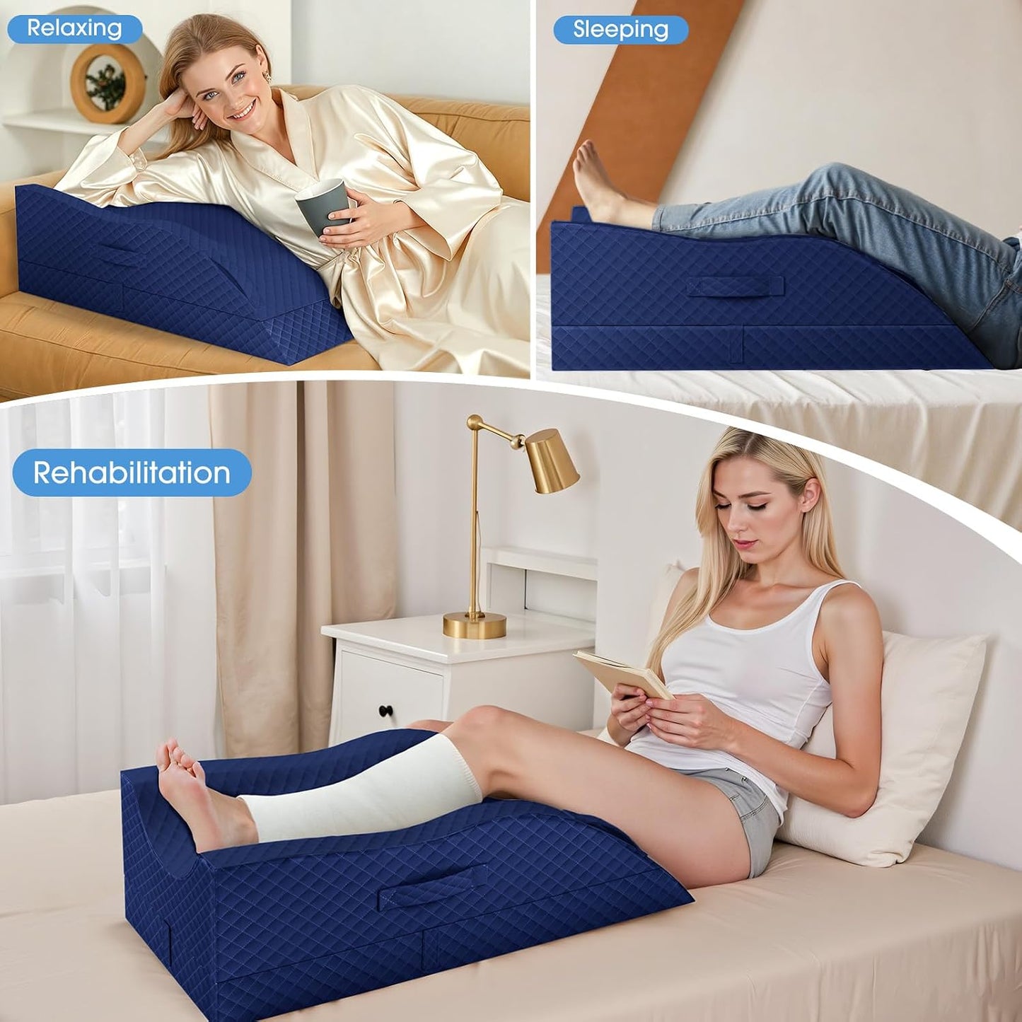 TranquilRelax Elevation Pillows for Leg After Surgery, Memory Foam Adjustable Wedge Pillow for Injury or Rest, Ankle Pillow for Sleeping Blood Circulation, Grey/Single Leg