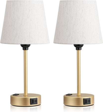 Mini Bedside Lamps for Bedrooms Set of 2 - Nightstand Bedroom Lamps with USB C Port and AC Outlet Charging, Dimmable Touch Small Bed Side Table Lamp, Black Night Stand Light for Kids/Guest Room