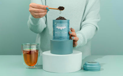 JusTea KENYAN EARL GREY Loose Black Tea, 40+ Cups Tin + Spoon, 4/5 Caffeine