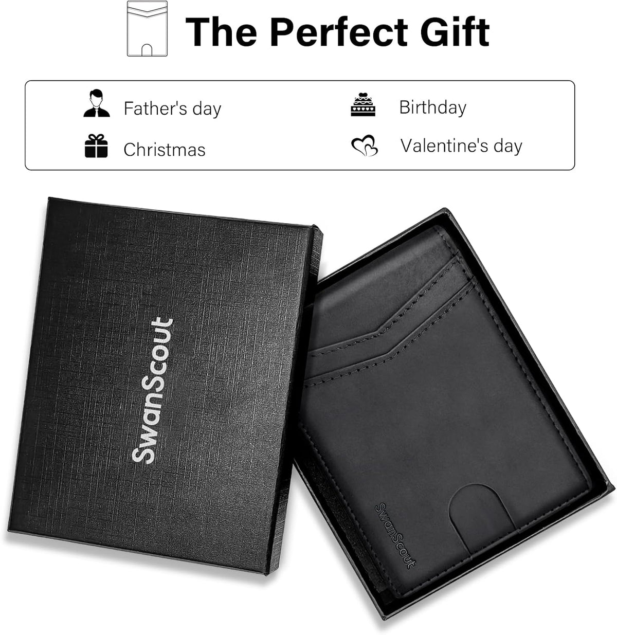 SwanScout Wallet for Samsung Galaxy SmartTag2, Money Clip Version, RFID Blocking Genuine Leather Bifold Wallet With Gift Box (Not Include Tracker)
