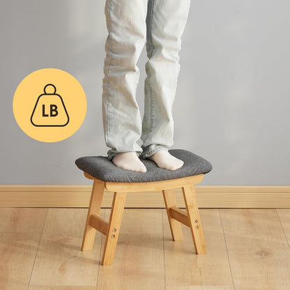 Foot Stool Ottoman Foot Rest Under Desk,Small Stool for Living Room, Bedroom and Kitchen (Brown Legs - Beige Stool Surface)