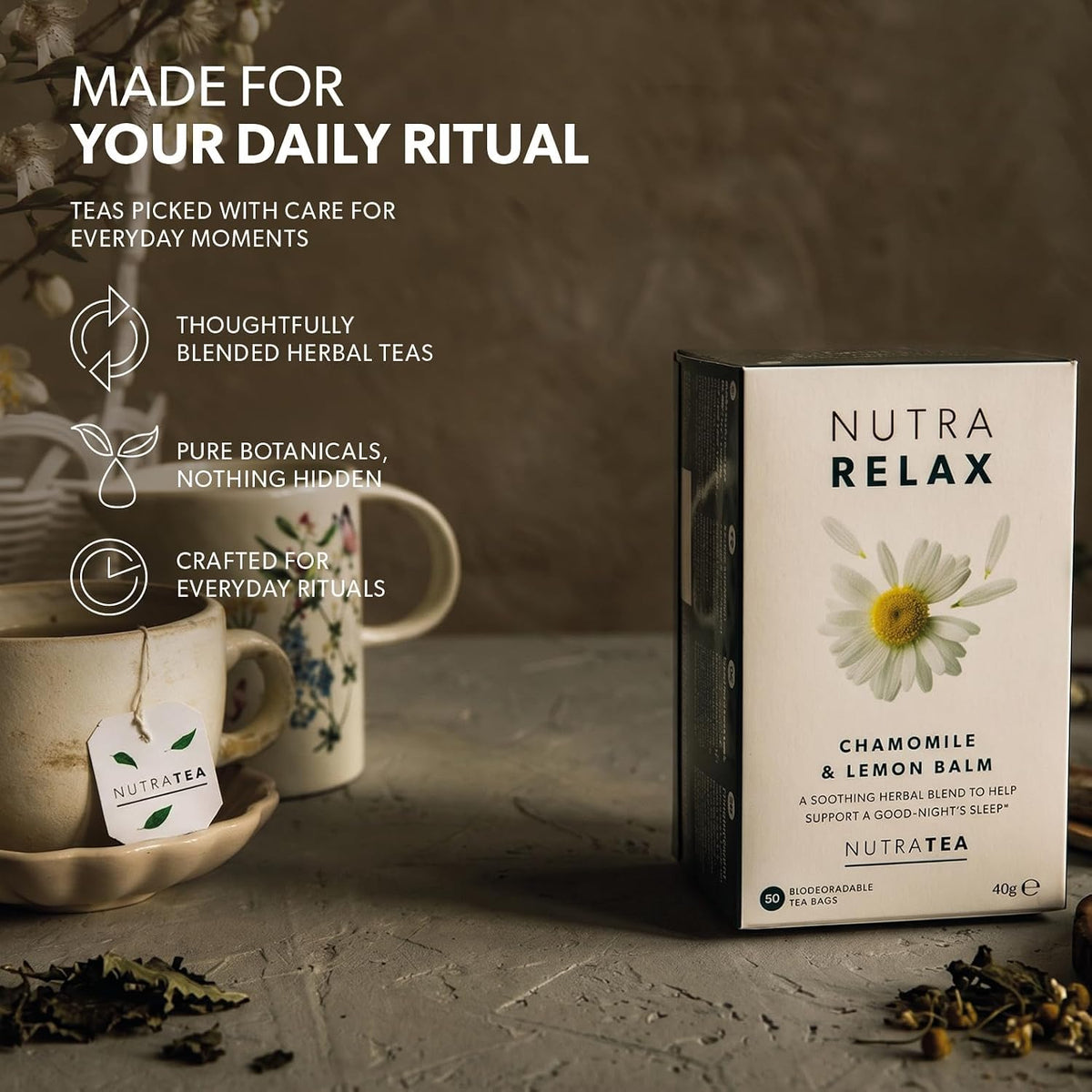NUTRARELAX - Sleep and Calming Tea – Helps with Relaxation and Sleep – Includes Chamomile, Lemon Balm and Passionflower - 20 Enveloped Tea Bags - by Nutra Tea - Herbal Tea