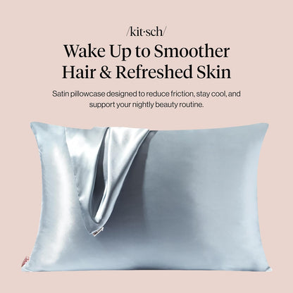 Kitsch Satin Pillowcase with Zipper for Hair & Skin - Softer Than Silk Pillow Cases, Smooth Cooling Satin Pillow Case, Wrinkle-Free, Machine Washable - Pillow Cases Standard Size (19x26) - Blush