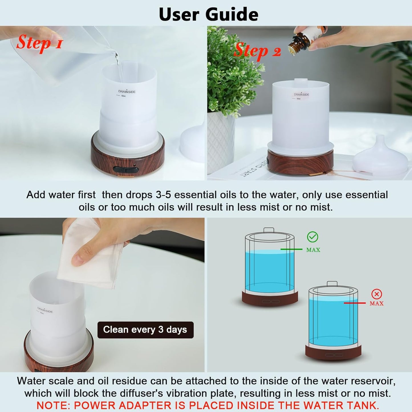 EQUSUPRO Essential Oil Diffuser 300ml Metal Electric Ultrasonic Diffuser for Large Room with Auto Shut-Off, 4 Timer Setting &7 Colors Night Light for Home